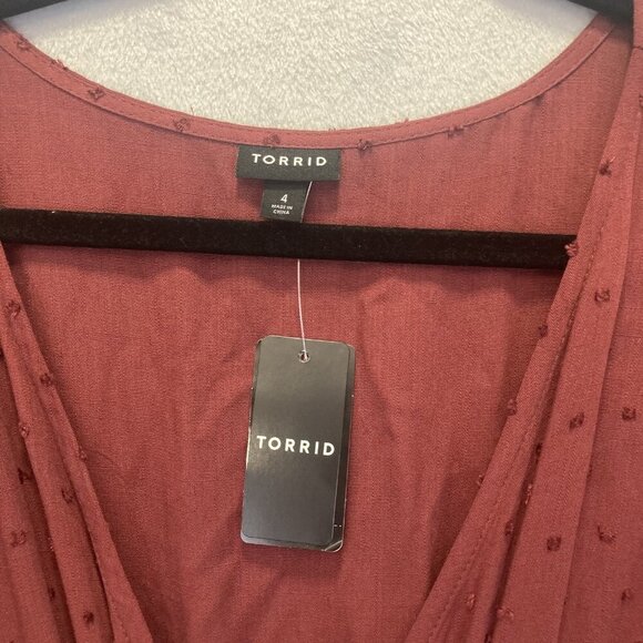 NWT Torrid Swiss Dot Midi Dress Womens 4X 26 Maroon Surplice Wrap Pocket Boho - Picture 8 of 15